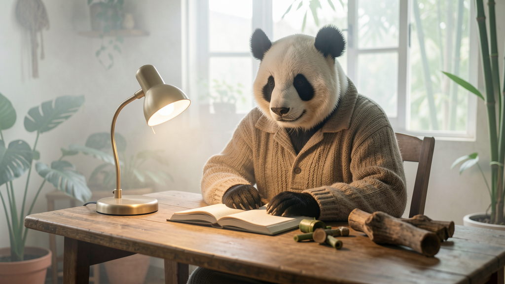 Imagem editorial ilustrando A Vegetariana da Família: Por que o Urso-Panda Come Bambu e Não Carne?